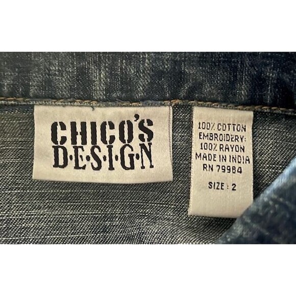 Chico's Design 2 L 12 Boho Chic Heavily Embroidered Back Vintage Denim Jacket. - Picture 5 of 5